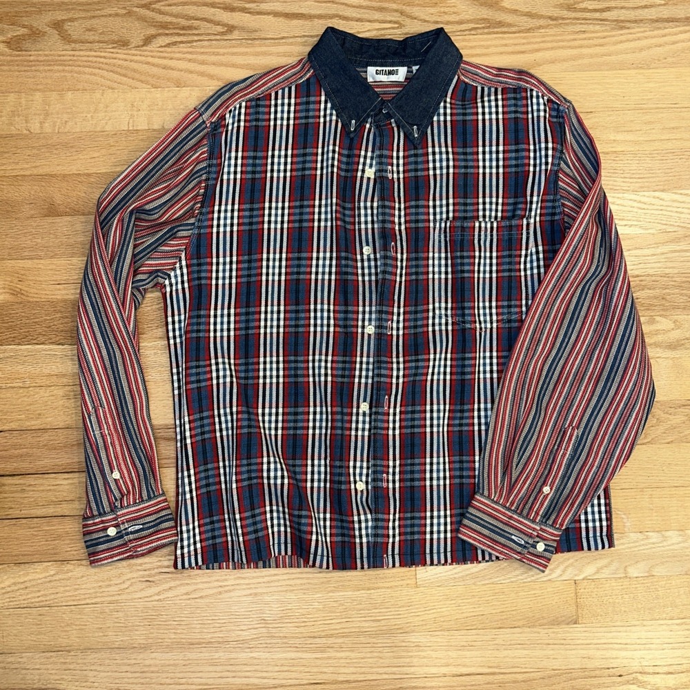 Vintage 90s Gitano Patriotic Colorblock Shirt Mens L‎ Red White Blue 4th of July
